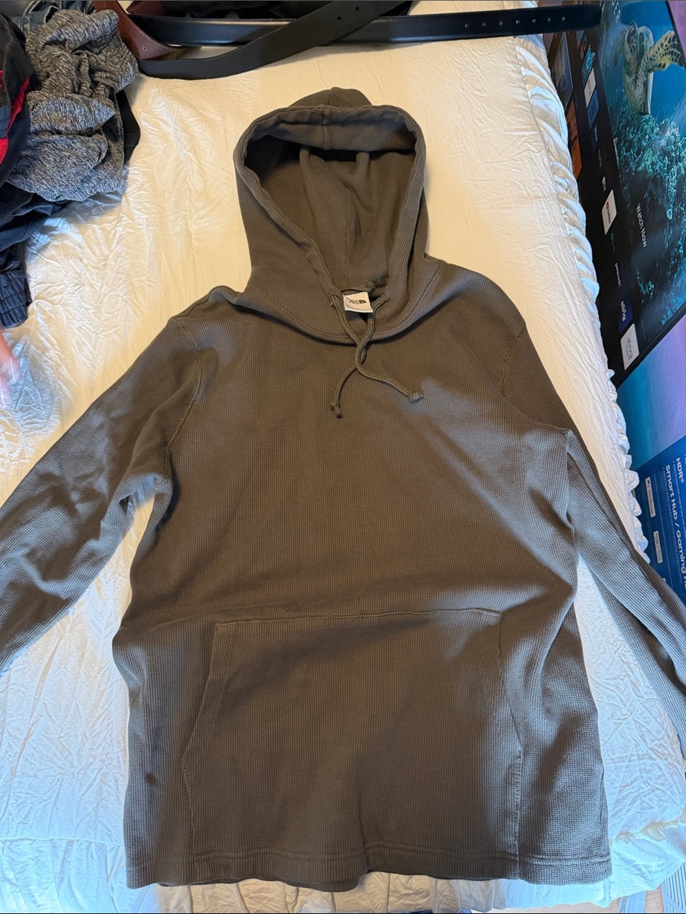 The North Face Olive Hooded Waffle-Knit Pullover